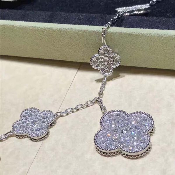 CLOVER 6 MOTIFS SILVER DIAMOND BRACELET - Image 6