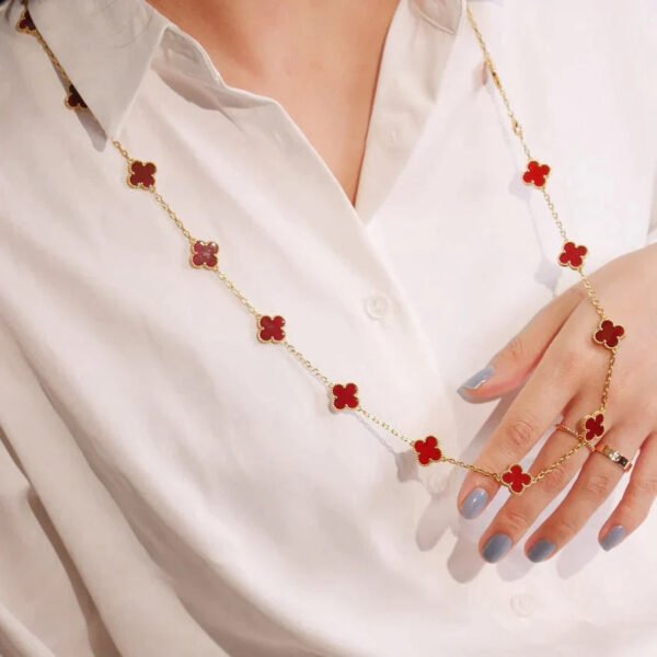 CLOVER 20 MOTIFS CARNELIAN GOLD NECKLACE - Image 2