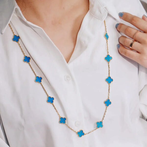 CLOVER 20 MOTIFS TURQUOISE GOLD NECKLACE - Image 2