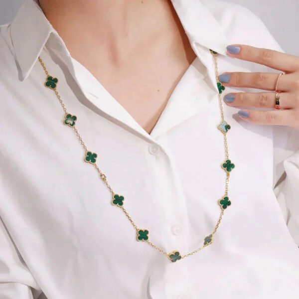 CLOVER 20 MOTIFS MALACHITE GOLD NECKLACE - Image 2