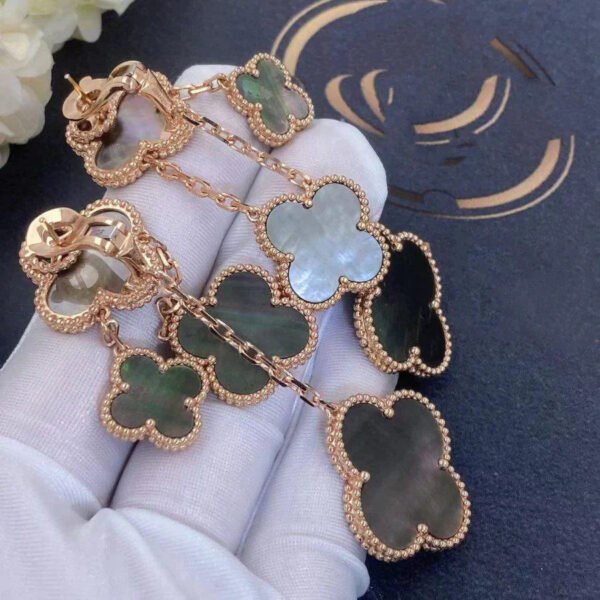 CLOVER EARRINGS DARK MOP 4 MOTIFS PINK GOLD - Image 5