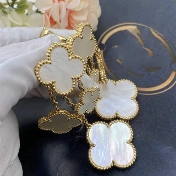 CLOVER EARRINGS WHITE MOP 4 MOTIFS GOLD - Image 5