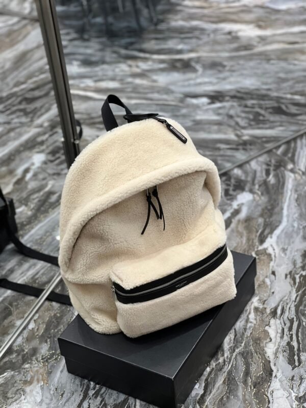 YSSL Fleece Backpack Beige For Women, Women’s Bags 16.1in/41cm YSL - Image 4