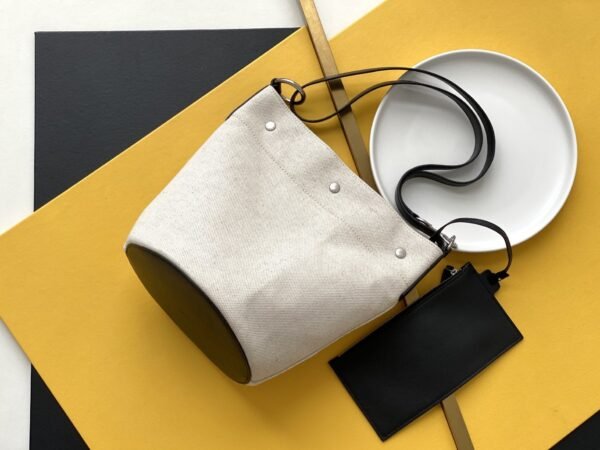 YSSL Rive Gauche Bucket Bag In Linen With Black Strap For Women 11.4in/30cm YSL 669299FAAAZ9024 - Image 2