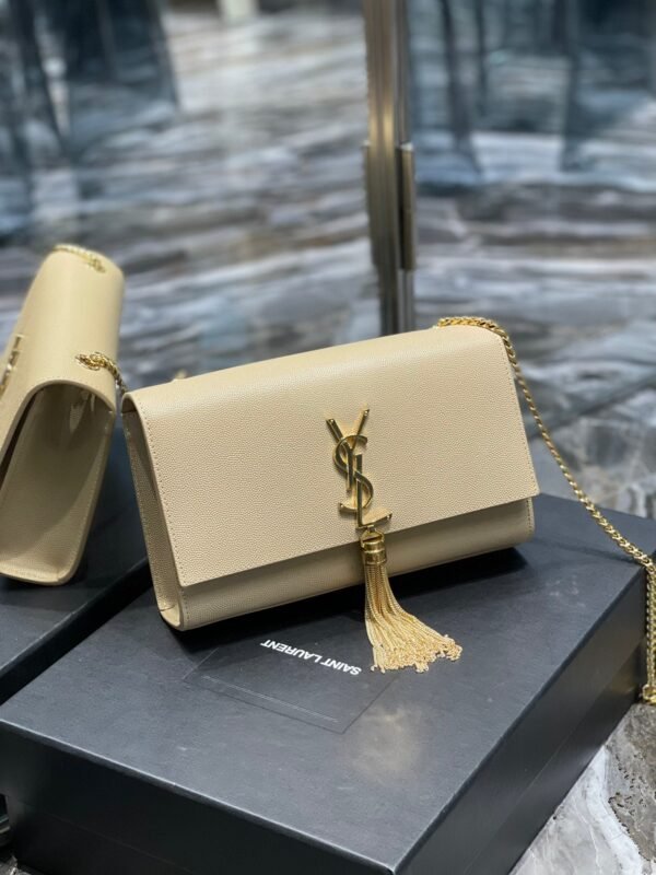 YSSL Kata Medium Chain Bag Beige With Tassel For Women 9.4in/24cm YSL - Image 2