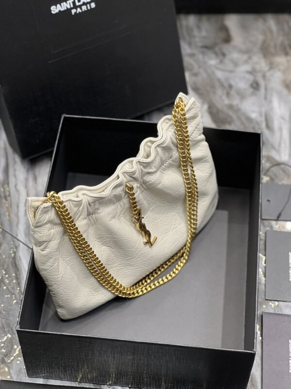 YSSL Hobo Mini Bag White With Bronze Toned Hardware For Women 9.4in/24cm YSl - Image 3