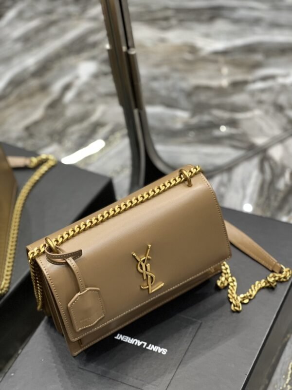YSSL Sunset Medium Chain Bag For Women 8.6in/22cm Dark Beige YSL 442906D420W2721 - Image 3