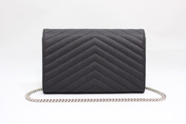 YSSL Cassandre Matelass?? Chain Wallet In Grain De Poudre Embossed Black For Women 8.8in/23cm YSL 377828BOW021000 - Image 4