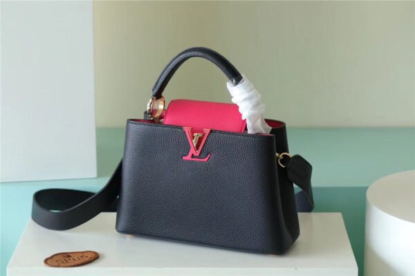 LV Capucines BB Taurillon Black/ Rose Berlingot For Women, Women's Bags, Shoulder And Crossbody Bags 10.6in/27cm LV