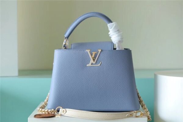 LV Capucines BB Taurillon Light Blue/ Beige For Women, Women's Bags, Shoulder And Crossbody Bags 10.6in/27cm LV
