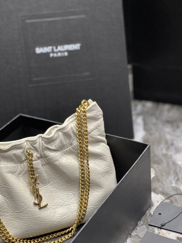 YSSL Hobo Mini Bag White With Bronze Toned Hardware For Women 9.4in/24cm YSl - Image 4