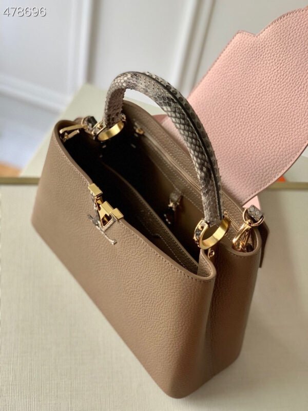 LV Capucines BB Taurillon And Python Taupe Brown/Eau De Rose Pink For Women,  Shoulder And Crossbody Bags 10.4in/27cm LV M57539 - Image 7