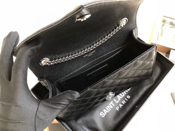 YSSL Envelope Small Bag In Mix Matelass?? Grain De Poudre Black For Women 8.2in/21cm YSL 600195BOW921000 - Image 9
