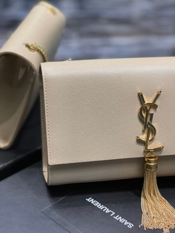 YSSL Kata Medium Chain Bag Beige With Tassel For Women 9.4in/24cm YSL - Image 5