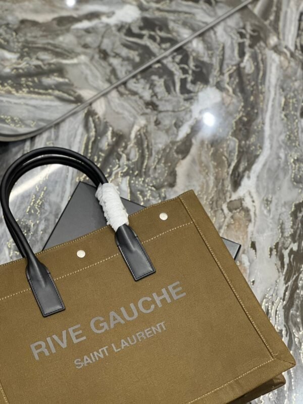 YSSL Rive Gauche Small Tote Bag In Linen Khaki Brown For Women 15.4in/39cm YSL - Image 6