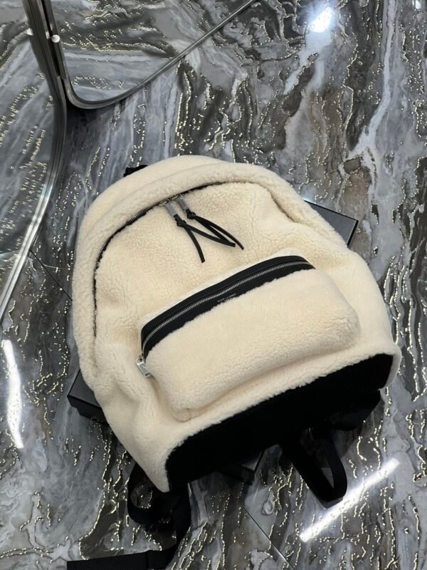YSSL Fleece Backpack Beige For Women, Women’s Bags 16.1in/41cm YSL - Image 2