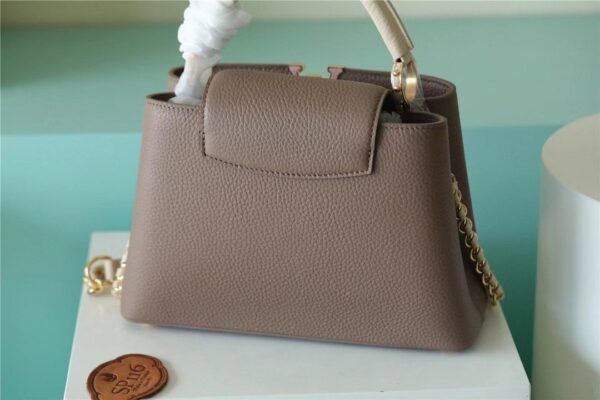 LV Capucines BB Taurillon Smokey Brown Green/ Creme/ Pink For Women, Women's Bags, Shoulder And Crossbody Bags 10.6in/27cm LV - Image 5