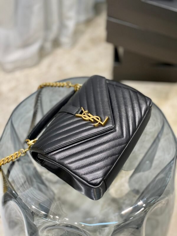 YSSL College Medium Chain Bag Black Gold Toned Hardware For Women 9.4in/24cm YSL - Image 7