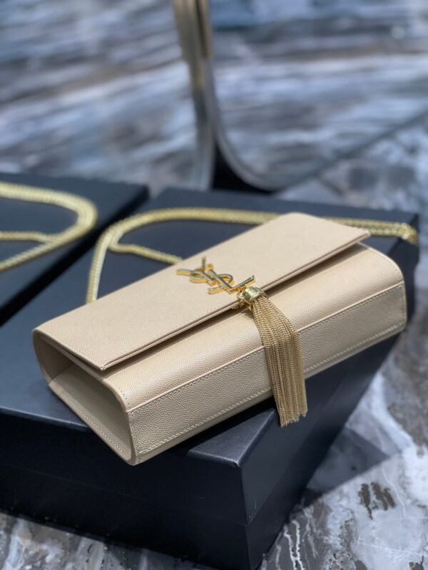 YSSL Kata Medium Chain Bag Beige With Tassel For Women 9.4in/24cm YSL - Image 7