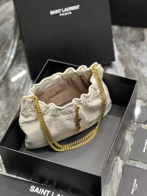 YSSL Hobo Mini Bag White With Bronze Toned Hardware For Women 9.4in/24cm YSl - Image 7