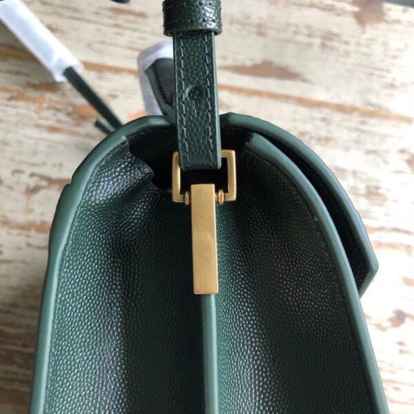 YSSL Cassandra Medium Top Handle Bag In Grain De Poudre Embossed Dark Green For Women 9.6in/25cm - Image 4
