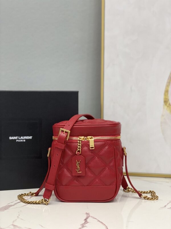 YSSL  Vanity Bag In Carr??-Quilted Grain De Poudre Red For Women 6.4in/16.5cm YSL 649779DME276805