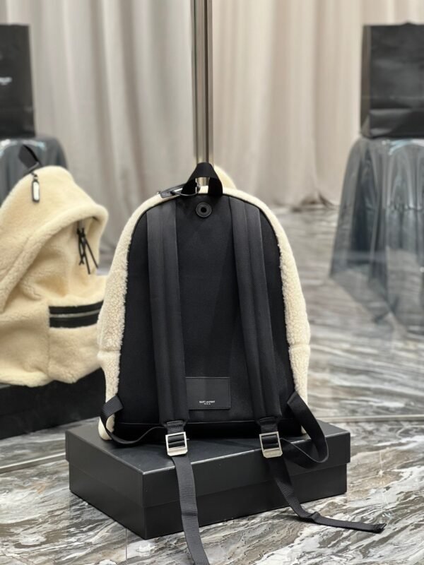 YSSL Fleece Backpack Beige For Women, Women’s Bags 16.1in/41cm YSL - Image 6