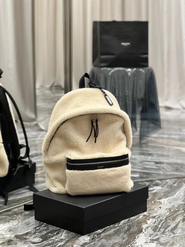YSSL Fleece Backpack Beige For Women, Women’s Bags 16.1in/41cm YSL - Image 3