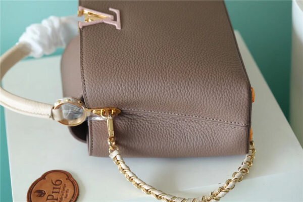 LV Capucines BB Taurillon Smokey Brown Green/ Creme/ Pink For Women, Women's Bags, Shoulder And Crossbody Bags 10.6in/27cm LV - Image 3
