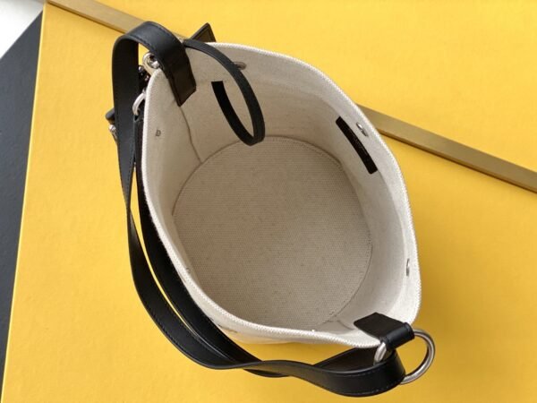 YSSL Rive Gauche Bucket Bag In Linen With Black Strap For Women 11.4in/30cm YSL 669299FAAAZ9024 - Image 9