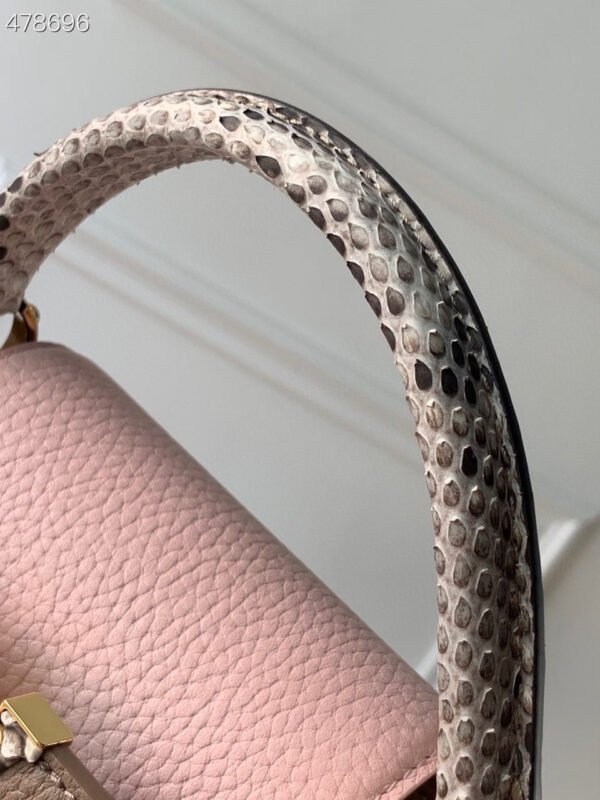 LV Capucines BB Taurillon And Python Taupe Brown/Eau De Rose Pink For Women,  Shoulder And Crossbody Bags 10.4in/27cm LV M57539 - Image 4