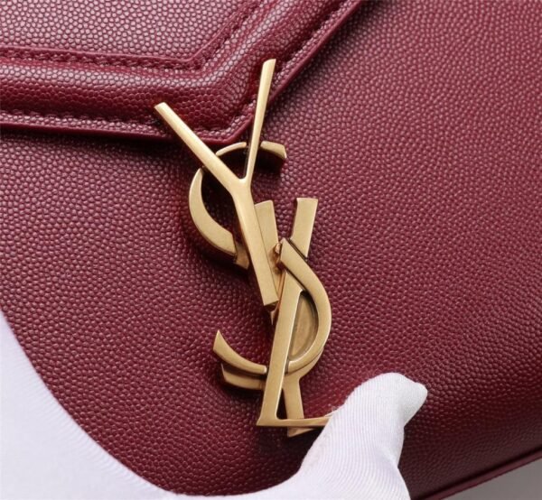 YSSL Cassandra Medium Top Handle Bag In Grain De Poudre Embossed Rouge Legion For Women 9.6in/25cm 578000BOW0W6475 - Image 8