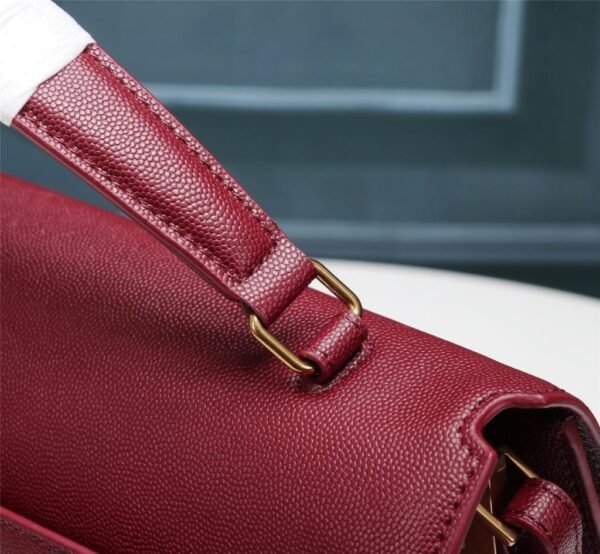 YSSL Cassandra Medium Top Handle Bag In Grain De Poudre Embossed Rouge Legion For Women 9.6in/25cm 578000BOW0W6475 - Image 7