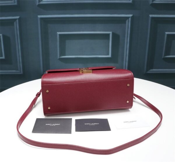 YSSL Cassandra Medium Top Handle Bag In Grain De Poudre Embossed Rouge Legion For Women 9.6in/25cm 578000BOW0W6475 - Image 6