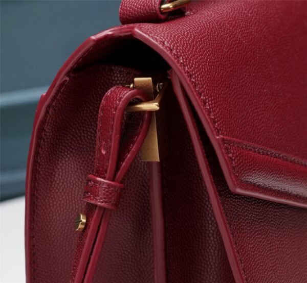 YSSL Cassandra Medium Top Handle Bag In Grain De Poudre Embossed Rouge Legion For Women 9.6in/25cm 578000BOW0W6475 - Image 3
