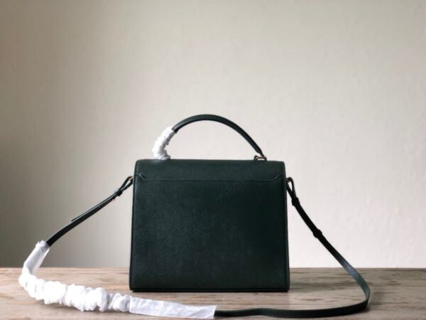 YSSL Cassandra Medium Top Handle Bag In Grain De Poudre Embossed Dark Green For Women 9.6in/25cm - Image 5