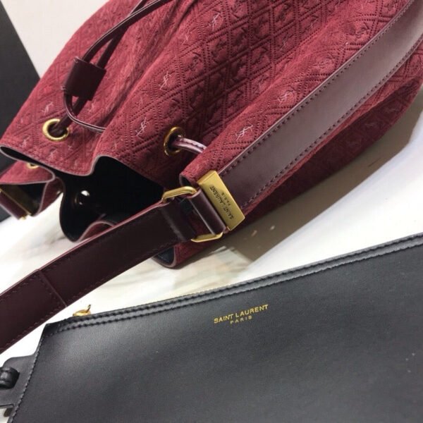YSSL All-Over Monogram Bucket Bag Burgundy For Women 10.5in/27cm YSL - Image 6