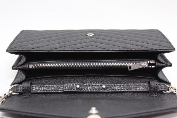 YSSL Cassandre Matelass?? Chain Wallet In Grain De Poudre Embossed Black For Women 8.8in/23cm YSL 377828BOW021000 - Image 6