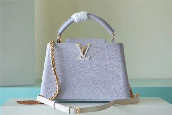 LV Capucines MM Taurillon Light Blue/ Creme For Women,  Shoulder And Crossbody Bags 31.5cm/12.4in LV