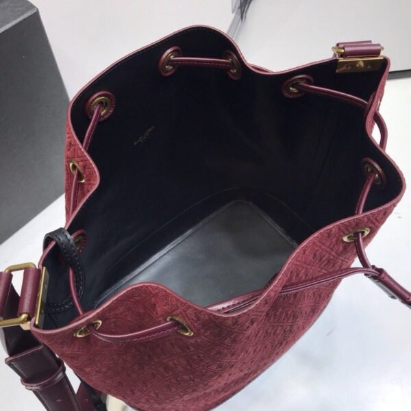 YSSL All-Over Monogram Bucket Bag Burgundy For Women 10.5in/27cm YSL - Image 7