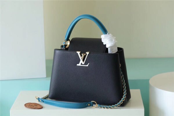 LV Capucines MM Taurillon Black/ Blue For Women, Women's Bags, Shoulder And Crossbody Bags 12.4in/31.5cm LV