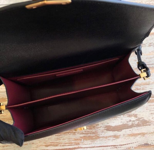 YSSL Cassandra Medium Top Handle Bag In Grain De Poudre Embossed Black For Women 9.6in/25cm 623931BOW0W1000 - Image 8