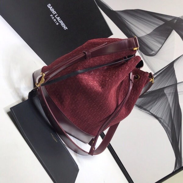 YSSL All-Over Monogram Bucket Bag Burgundy For Women 10.5in/27cm YSL - Image 8