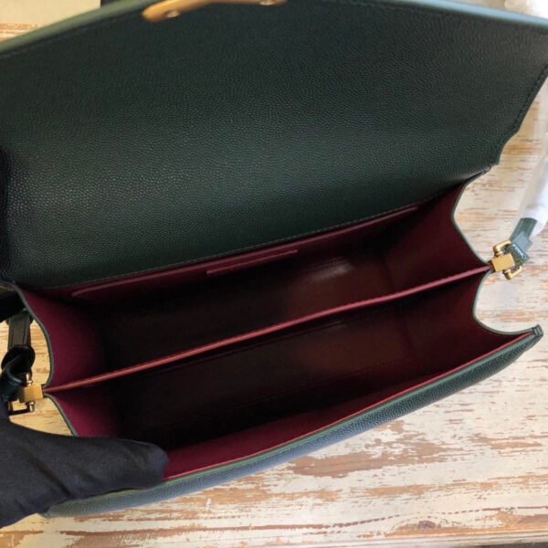 YSSL Cassandra Medium Top Handle Bag In Grain De Poudre Embossed Dark Green For Women 9.6in/25cm - Image 8