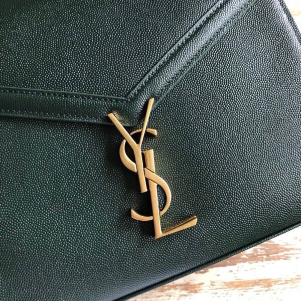 YSSL Cassandra Medium Top Handle Bag In Grain De Poudre Embossed Dark Green For Women 9.6in/25cm - Image 7