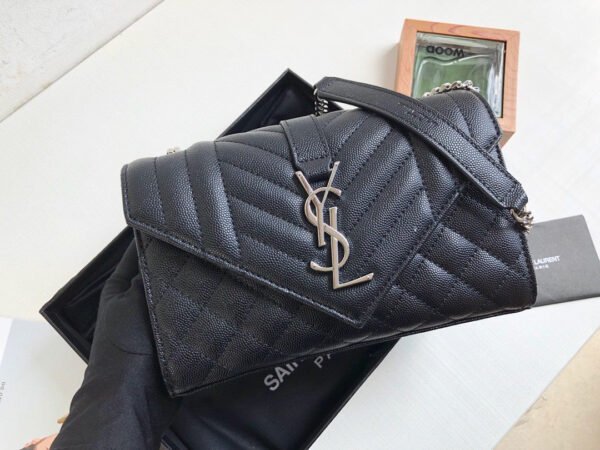 YSSL Envelope Small Bag In Mix Matelass?? Grain De Poudre Black For Women 8.2in/21cm YSL 600195BOW921000